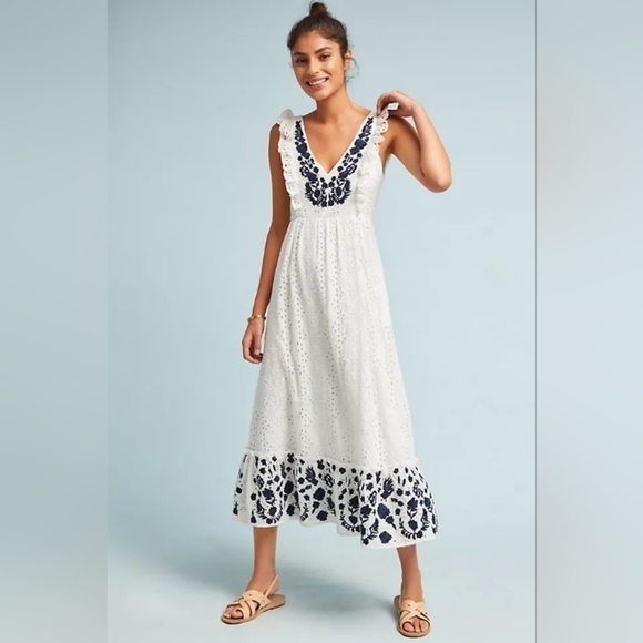 Anthropologie Dresses & Skirts - Anthropologie Allison new York Embroidered Eyelet Midi Dress sz M